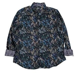 Robert Graham Mens Black & Blue Floral  Button Down Long Sleeve  Shirt Sz XXL